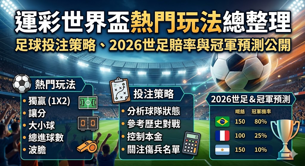 運彩世界盃熱門玩法總整理｜足球投注策略、2026世足賠率與冠軍預測公開